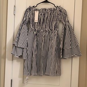 Storets off the shoulder navy stripped dress